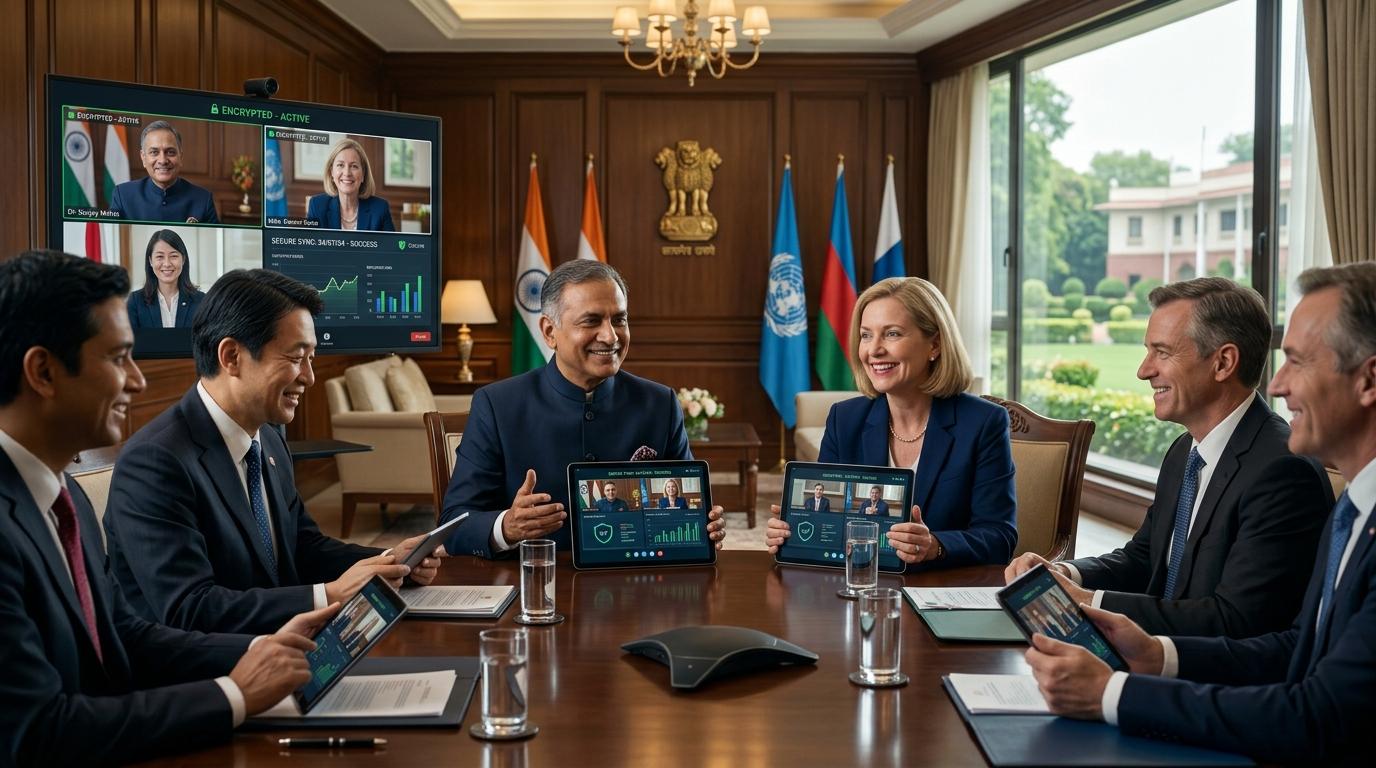 Distinguished diplomats and ambassadors collaborating on secure high-speed network in Chanakyapuri