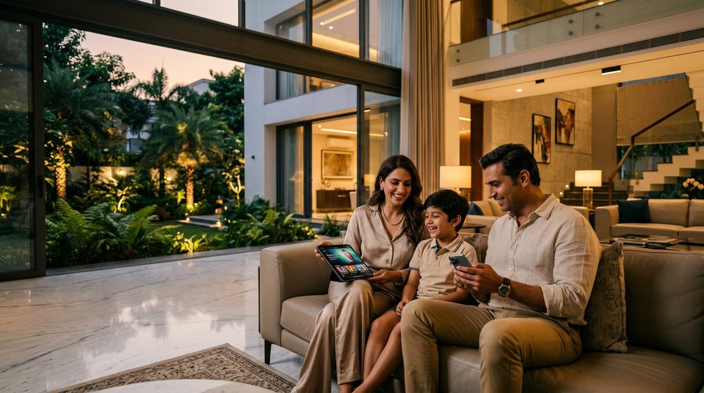 Affluent South Delhi family in a luxury Vasant Vihar estate enjoying ultra-fast broadband